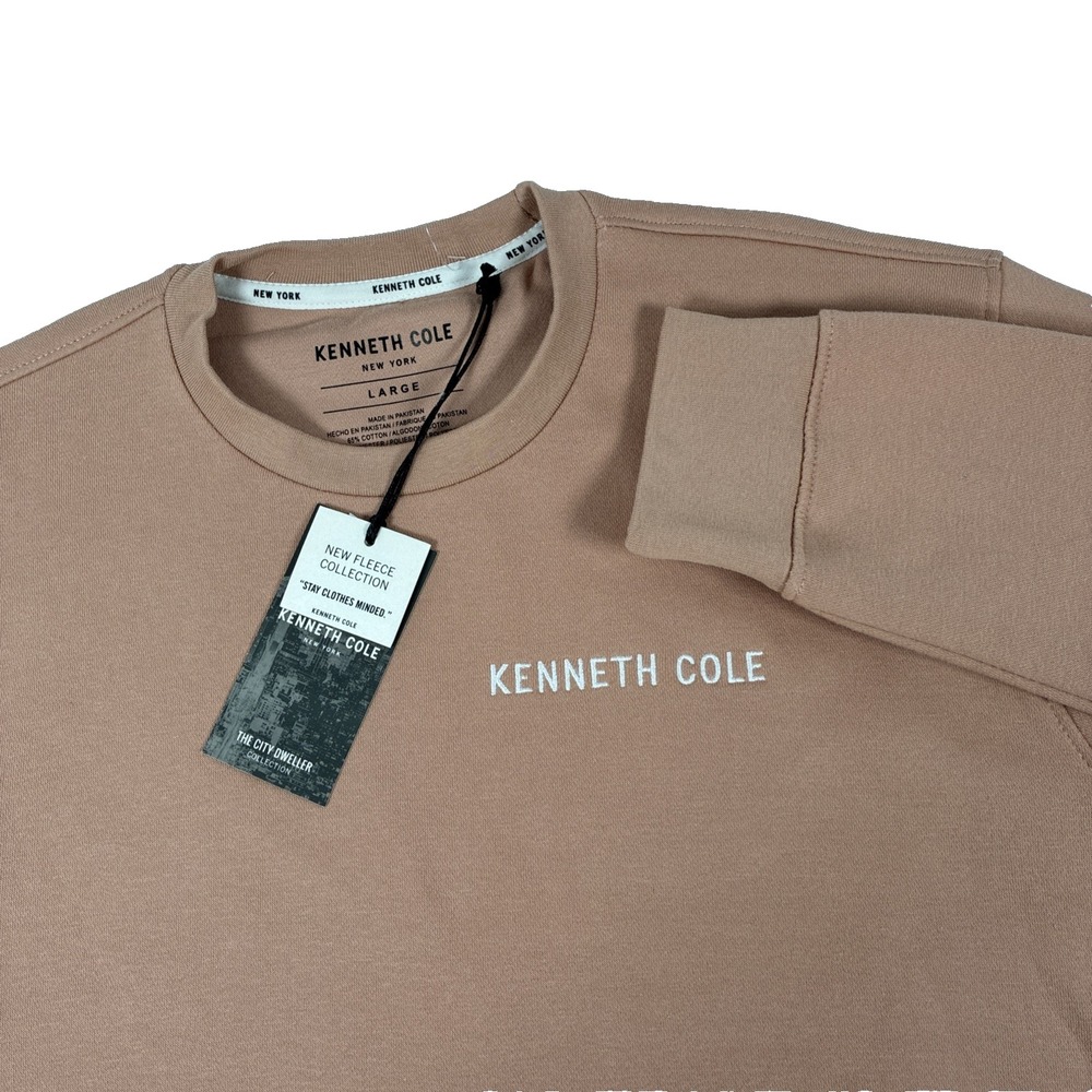 New Mens Kenneth Cole New York Crewneck Fleece Sweatshirt Size L NWT Cafe Crème
